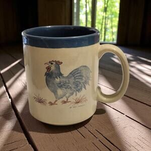 Jacaman Stoneware‎ Blue Rooster Mug 1983 Cottagecore Farmhouse